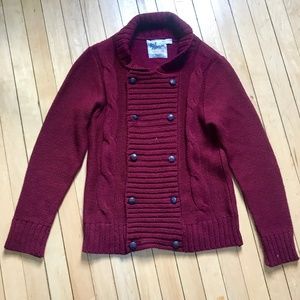 Topman Double Breasted Maroon Cable Knit Sweater